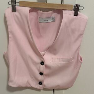 Bershka Light Pink Sleeveless Vest with Black Buttons